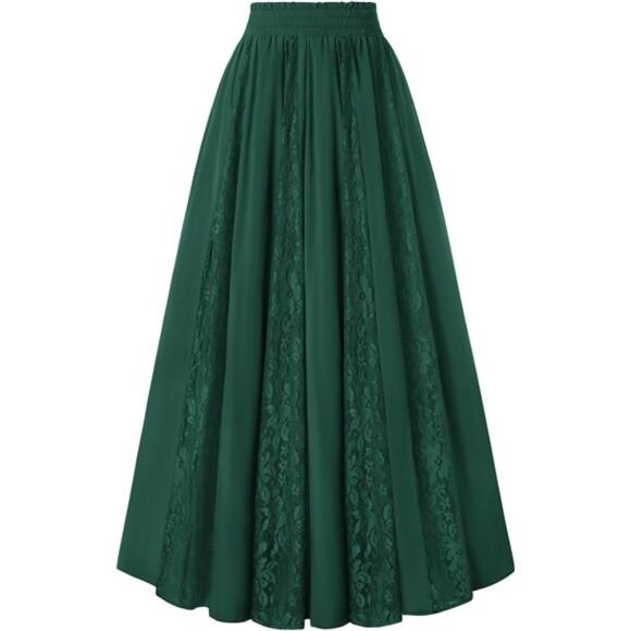 Women Boho Flowy Lace Patchwork Renaissance Long Skirts Green - Picture 1 of 6